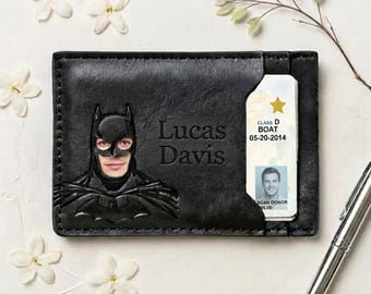 Bat Pattern ID Wallet, Custom Leather Wallet for Men, Anniversary Birthday Valentine’s Day Gift for Husband Boyfriend Dad