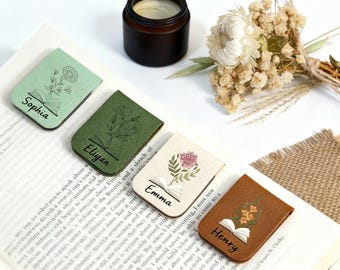 Custom Name Bookmark with for Bridesmaid, Leather Bookmark,Personalized Magnetic Bookmark,Book Lover Birthday Gift,Book Accessory