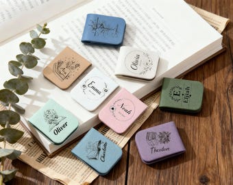Floral Leather Magnetic Bookmark, Personalized Library Gift