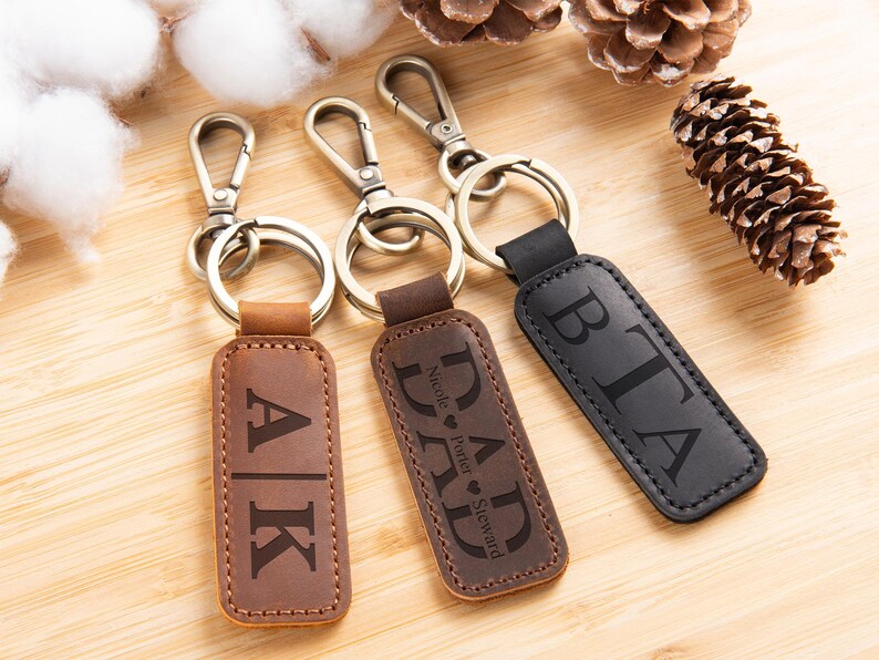 Engraved Leather Keychain, Personalized Anniversary Gift - Etsy