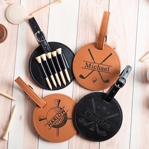Custom Golf Bag Name Tag, Personalized Leather Golf Bag Tag with Tees,Custom Golf Accessories,Golf Luggage Tag,Golf Gifts for Him or Her