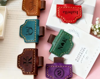 Personalized Leather Magnetic Bookmark with Pen Clip: Handmade Reader Gift