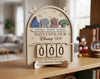 Personalized Disney Trip Countdown Sign, Wooden Vacation Countdown Tracker, Family Theme Park Trip Planner, Custom Days Until Sign