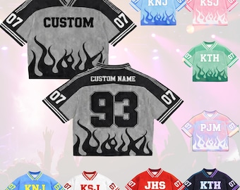 Custom Team name, Logo Music Jersey Crop Top, Kpop Style Concert Shirt, Personalized Your name 07 Fan Outfit, Football Crop Jersey for Women