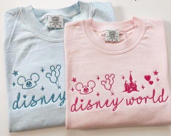 Embroidered Disney Coquette Sweatsshirt, Disney World Coquette Bow Embroidered T-shirt, Disney World Hoodie