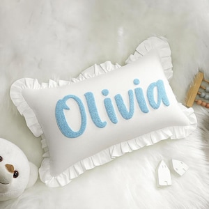 Custom Punch Needle Pillow | Personalized Embroidered Name or Monogram Cushion | Graduation Gift | Dorm or Kids Room Home Decor