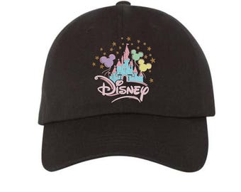 Gorra bordada del Castillo de Disney, gorra Disney, globos de Mickey pastel, gorra unisex ajustable Disney, gorra de parque Disney, linda gorra de recuerdo Disney