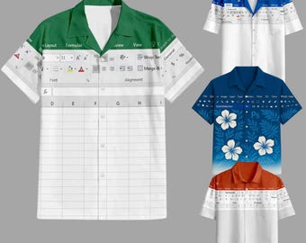 Funny Excel Hawaiian Shirt, Microsoft Word Hawaiian Shirt, PowerPoint Funny Work Button Up Shirt, Microsoft Photoshop Hawaiian Shirt 2025