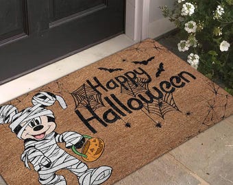 Happy Halloween Mickey Door Mat, Disney Halloween Doormat, Mickey Mummy Mat, Spooky Season Welcome Mat, Halloween Decoration, Halloween Gift