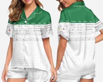 Funny Excel Pajamas Set, Funny Microsoft Excel Pajamas Set 2025, Microsoft Excel Pajamas Set, Excel Funny Work Button Up Pajamas Set, Excel