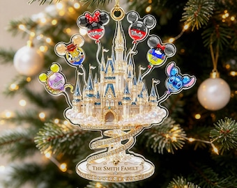 Personalized Disney Christmas Ornament, Custom Disney Character Family Ornament, Castle Acrylic Keepsake, Disney Vacation Gift