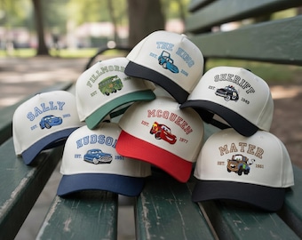 Disney Cars Character Hats, Lightning McQueen Embroidered Baseball Cap, Pixar Cars Family Matching Hats, Mater Sally Sheriff Trucker Hat
