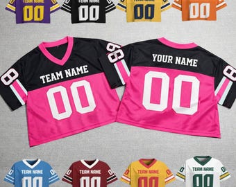 Camiseta de fútbol corta personalizada para mujer, personalizable, con nombre de equipo, número y logotipo, para conciertos de gira y animadoras.