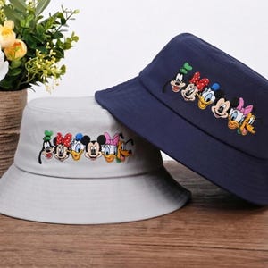 Mickey Friends Bucket Hat, Embroidered Disney Hat, Mickey Minnie Donald Daisy Pluto Goofy, Cute Cartoon Bucket Hat, Unisex Summer Hat
