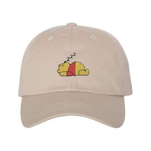 Winnie the Pooh Sleeping Embroidered Hat, Cute Pooh Bear Cap, Disney Pooh Cap, Cartoon Pooh Hat, Unisex Pooh Bear Embroidered Cap