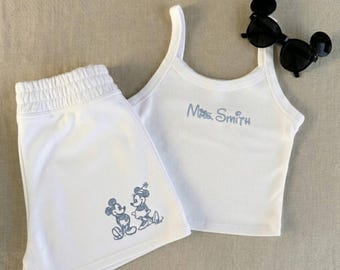 Personalized Disney Bride Tank Top and Mickey Bridesmaid Shorts Set, Custom Mrs Tank, Bridal Party Bachelorette Gift