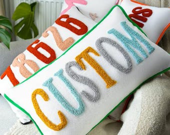 Monogram Embroidered Pillow, Initial Punch Needle Pillow, Custom Lumbar Pillow, Throw Pillow, Wedding Gift, New Home Gift, Housewarming Gift