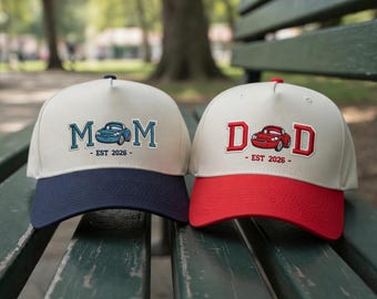 Matching Disney Cars Mom Dad Hats, Lightning McQueen Family Caps, Parent Hats, Disney Trip Couple Hats, Pixar Cars Family Vacation Gift