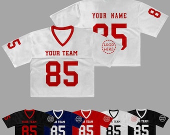 Custom Football Crop Jersey for Women | Personalized Name & Number Sport T-Shirt | Cute Summer Cropped Game Day Shirt 2025