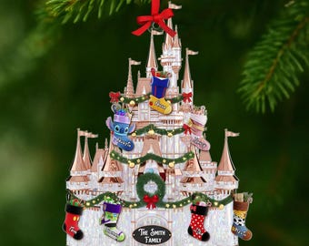 Personalized Disney Castle Balloon Family Ornament, Custom Acrylic Christmas Keepsake with Names, Magical Holiday Gift for Families