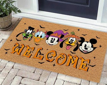 Disney Halloween Welcome Doormat, Mickey and Friends Door Mat, Halloween Mickey Welcome Mat, Holiday Home Decoration