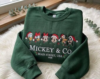 Mickey & Friends Christmas Sweatshirt, Embroidered Disney Holiday Comfort Color T-shirt, Disney World Family Vacation Christmas Shirt