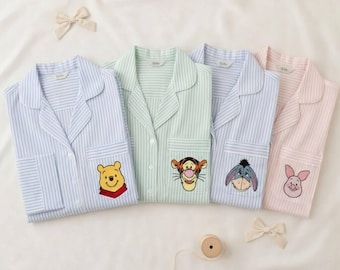 Winnie the Pooh Pajama Set, Custom Pooh Tigger Piglet Eeyore Embroidered Pajamas, Cute Disney Character Sleepwear, Matching Cartoon Pyjamas