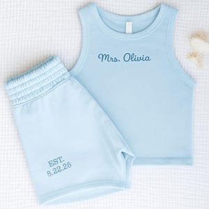 Mrs. Pajama Set, Mrs Tank & Joggers, Bridal Pjs, Bride Pajamas, Mrs. Set, Bridal Shower Outfit, Engagement Gift for Her, Embroidered