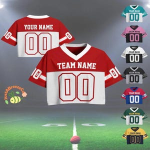 Custom Football Crop Jersey for Women, Personalize Crop Top Football Jersey, Custom Team Name Number, Custom Logo Women Crop Tee