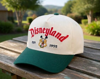 Vintage Disneyland Hat with Pluto, Disney 1955 Baseball Cap, Retro Embroidered Disney Hat Gift for Park Trips & Fans, Magical Park Hat