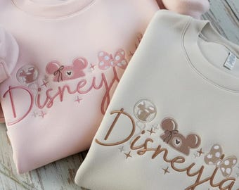 Gepersonaliseerd Disneyland geborduurd sweatshirt, Disney geborduurde ronde hals, Coquette Disney hoodie, Magic Kingdom-outfit, Disney-reiscadeau