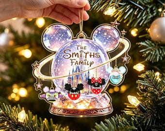 Personalized Disney Family Christmas Ornament, Custom Disney Character Acrylic Ornament, Disney Castle Family Keepsake Gift