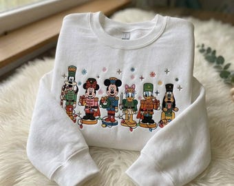 Embroidered Disney Nutcracker Christmas Sweatshirt, Mickey & Friends Holiday Comfort Color T-shirt, Disney Family Christmas Shirt