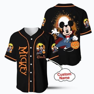 Personalizowana koszulka baseballowa 3D Mickey Mouse Halloween Lover | Niestandardowa koszulka Disney Halloween | Straszny strój jesienny Mickey dla fanów