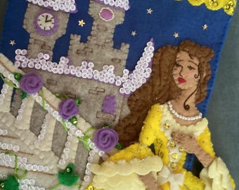 Bucilla completed felt Christmas stocking fantasy princess and castle with tag