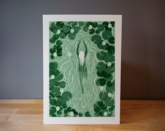 Water Lily Swimmer (In Green) - Signed Print