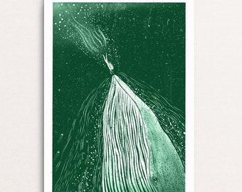 Nocturne Whale & Swimmer (In Green) - Signed Print