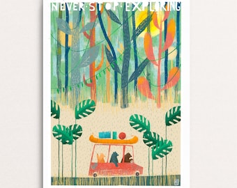 Three Bears In A Van - Never Stop Exploring  - Signed Print