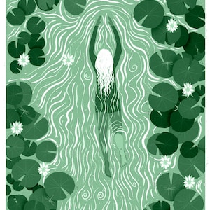 Water Lily Swimmer In Green Signed Print image 3