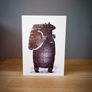 Ours en sac à dos - Carte de voeux illustrée