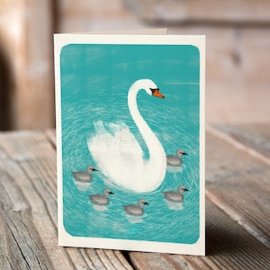 Cygne et Cygnets - Fête des Mères, Merci, Anniversaire, Carte de Vœux