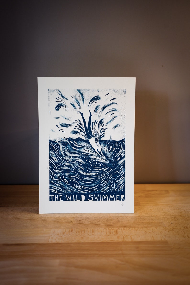 The Wild Swimmer In Blue Signed Print image 1