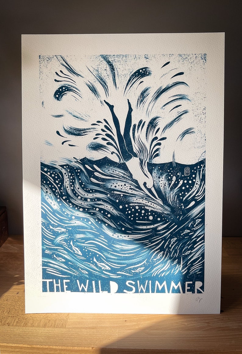 The Wild Swimmer In Blue Signed Print image 4