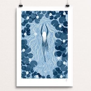 Water Lily Swimmer (In Blue) - Signed Print