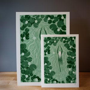 Water Lily Swimmer In Green Signed Print image 2