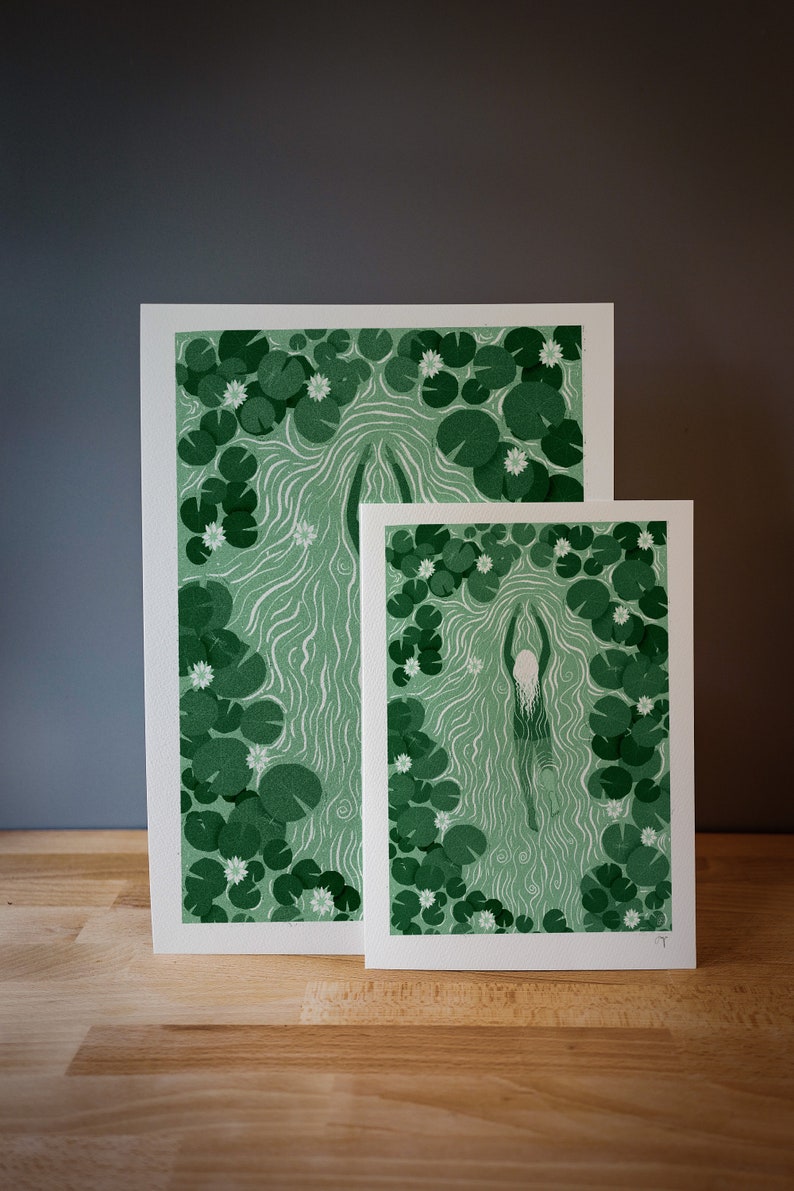 Water Lily Swimmer In Green Signed Print image 2