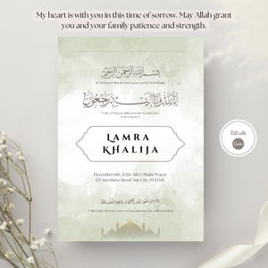 Editable Muslim Janazah Funeral Announcement Template|Islamic Funeral Prayer Invitation| Digital Janazah Notice|Printable Death Announcement