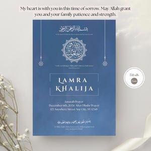 Editable Muslim Janazah Funeral Announcement Template|Islamic Funeral Prayer Invitation| Digital Janazah Notice|Printable Death Announcement