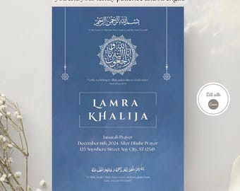Editable Muslim Janazah Funeral Announcement Template|Islamic Funeral Prayer Invitation| Digital Janazah Notice|Printable Death Announcement