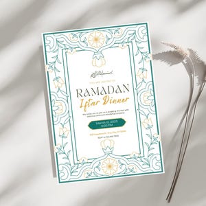 Editable Ramadan Iftar Invitation | Gold & Green Floral Digital Iftar Party Invite | Islamic Ramadan Dinner Invitation | Instant Download